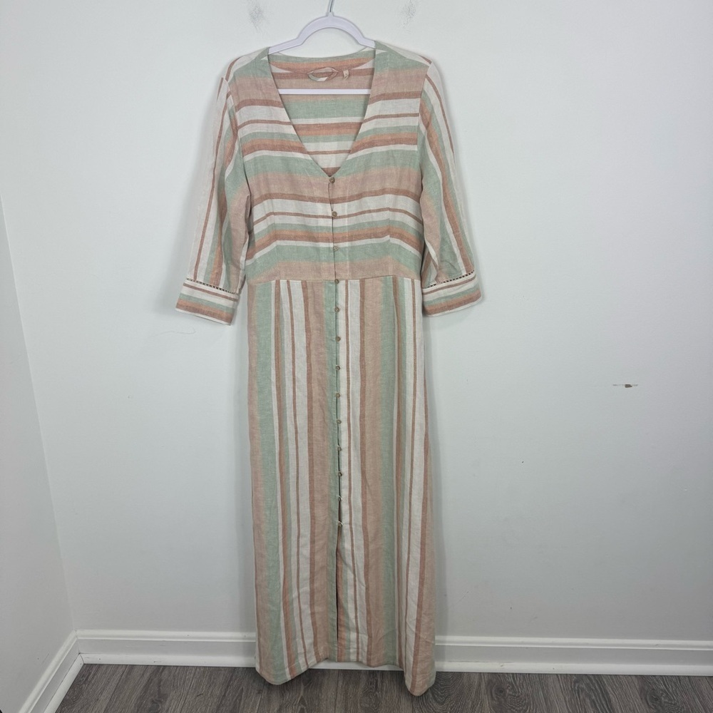 Soft Surroundings Chic Striped Linen Maxi Dress Button Front Relaxed Fit Large - Picture 2 of 12